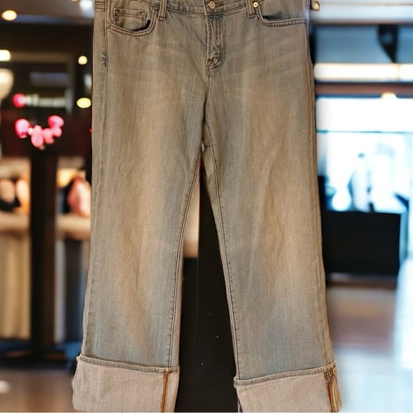 Trendy Bootcut/wide leg cuffed up jeans. Baby blue. Super soft and comfortable. - Picture 8 of 15